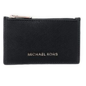 Micheal Kors Black Card Case In Stefano Leather & Silvertone Hardware